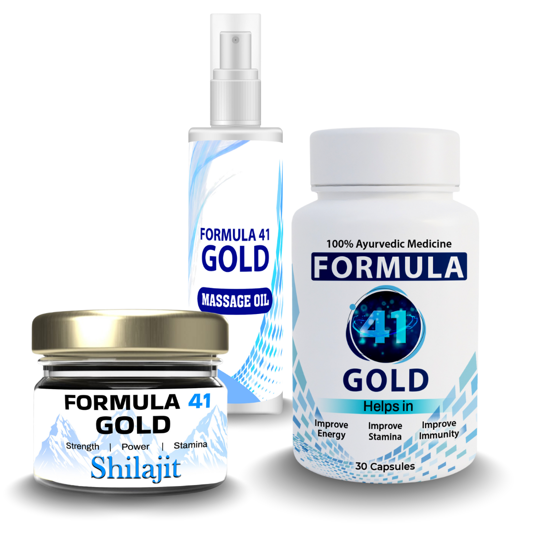 Formula 41 Gold – Capsules, Shilajit, and Massage Oil Combo