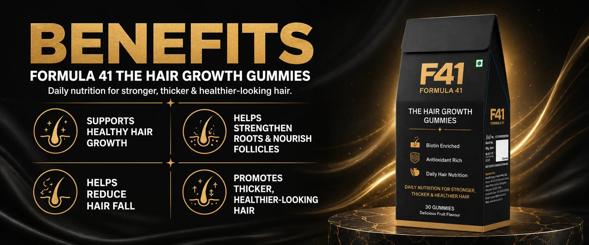What it does. Daily nutrition for stronger, thicker, healthier-looking hair. Supports healthy hair growth, helps strengthen roots and nourish follicles, helps reduce hair fall, promotes thicker, healthier-looking hair.